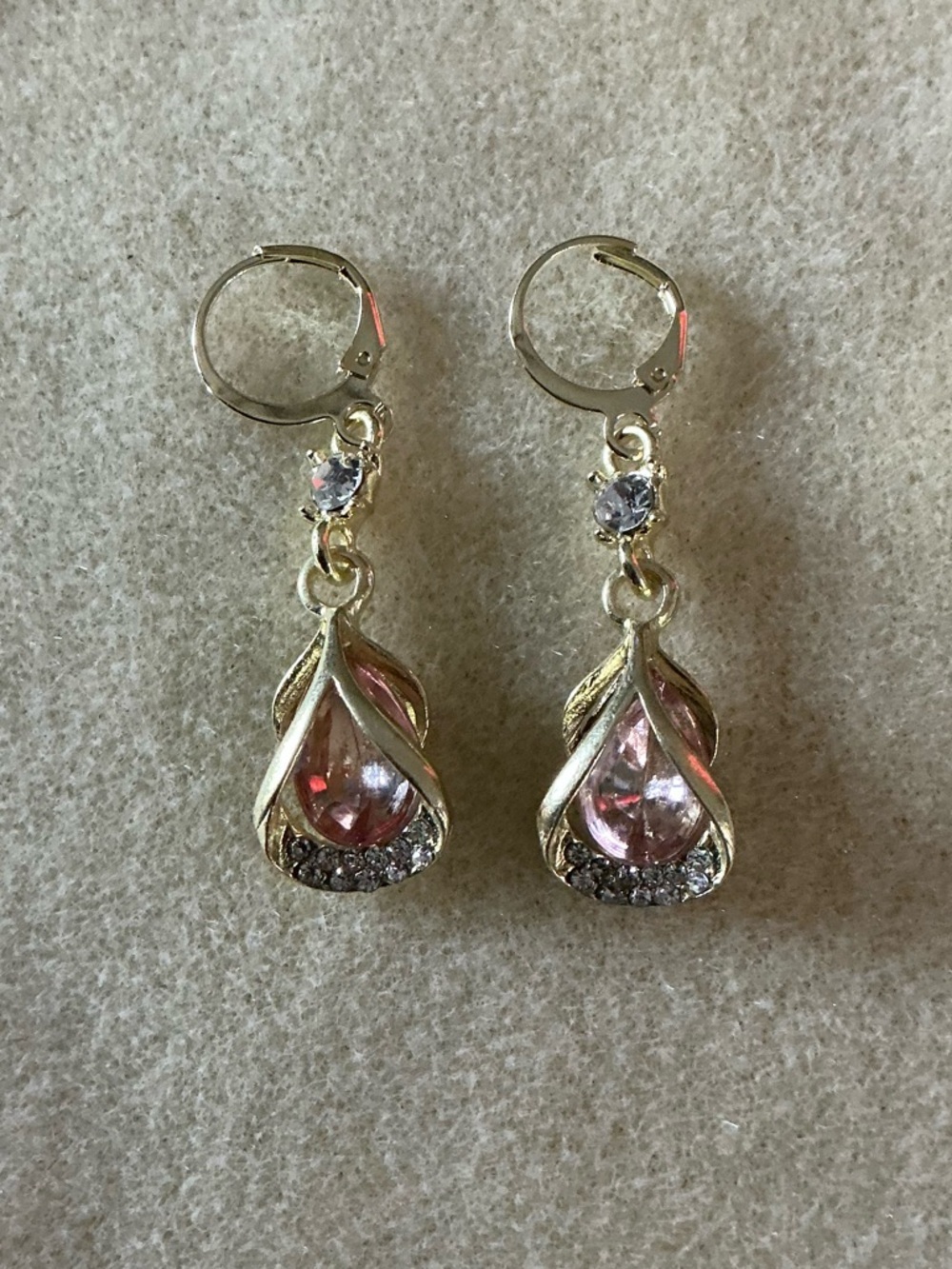 Gold-Tone Pink Teardrop Dangle Earrings - Elegant Women Jewelry